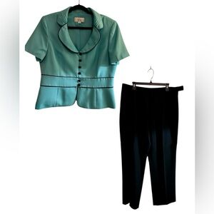 Le Suit Blue and Black Women's Pantsuit